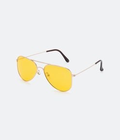 Óculos de Sol Aviador em Metal com Lente Amarela