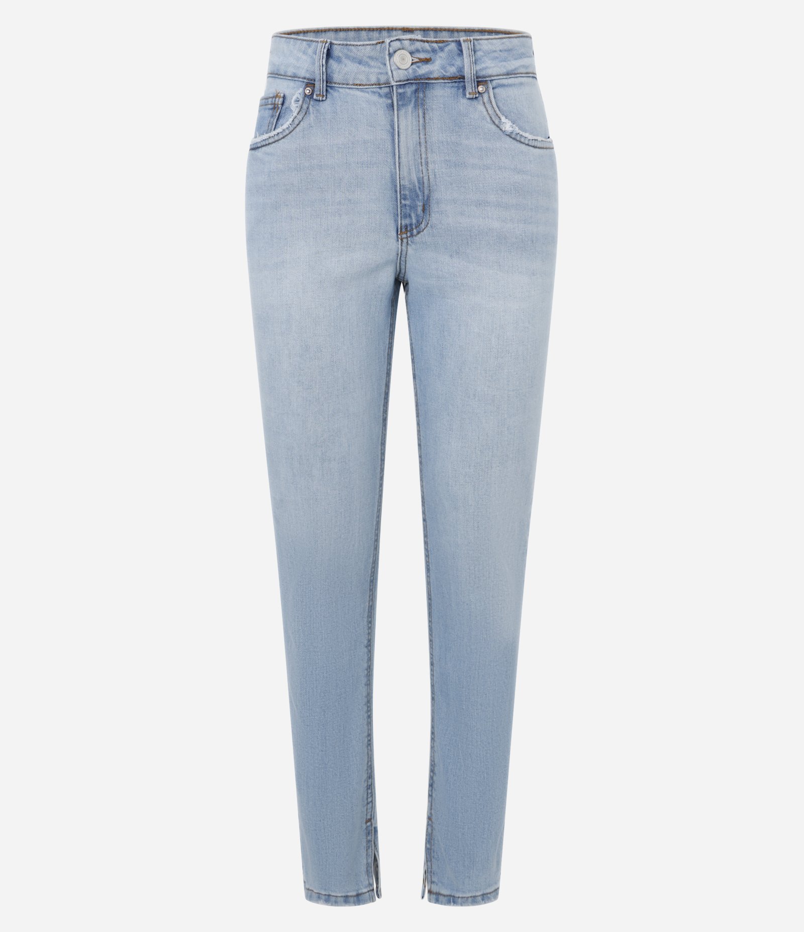 Calça Slim em Jeans com Fenda na Barra Azul 7