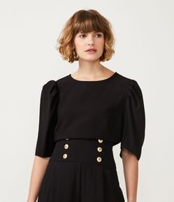 Blusa Cropped em Viscose com Manga Bufante