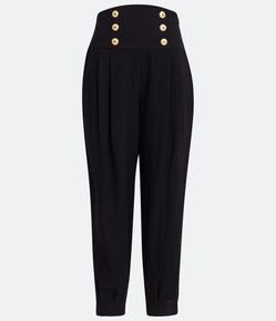 Calça Cenoura em Viscose com Botões Contrastantes