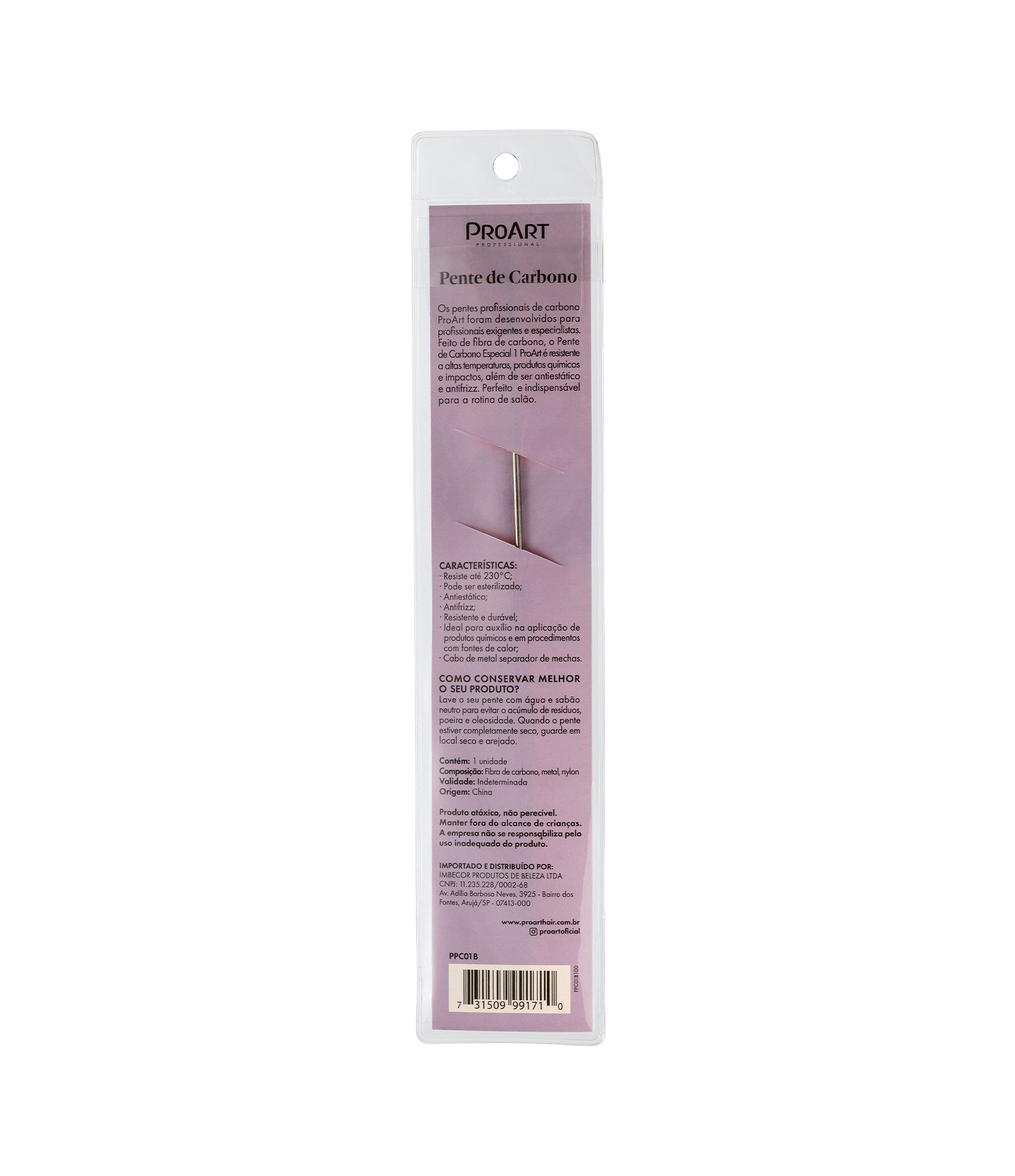 Pente de Cabelo de Carbono Fino com Separador de Metal ProArt U 3