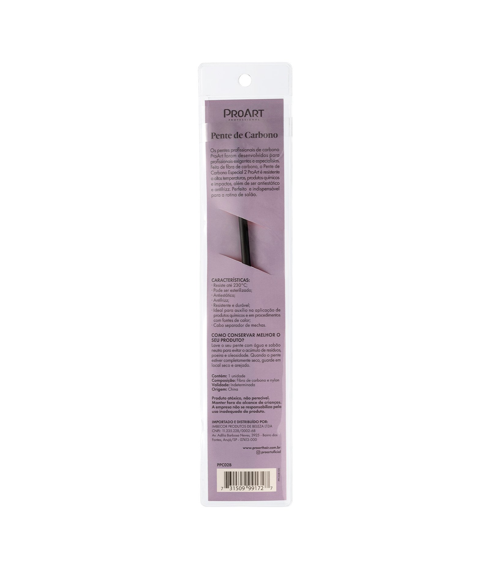 Pente de Cabelo de Carbono Fino com Separador de Mechas ProArt U 3