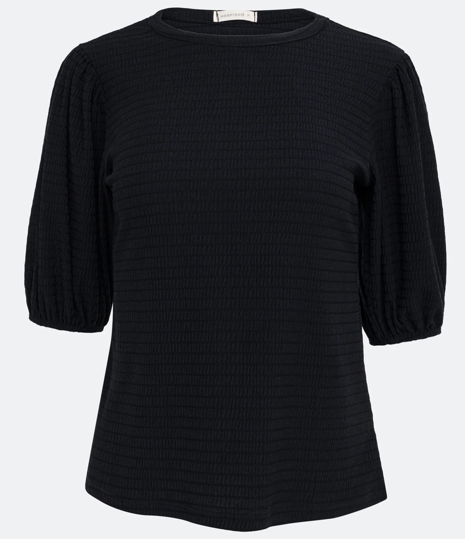 Blusa Texturizada com Gola Redonda e Manga Bufante Preto 1