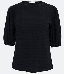 Blusa Texturizada com Gola Redonda e Manga Bufante