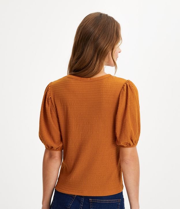 Blusa Texturizada com Gola Redonda e Manga Bufante Sudan Brown 3