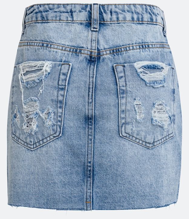 Pollera Corta Cintura Alta en Jeans con Pañuelo y Barra a Hilo Azul 5