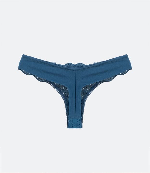 Bombacha Bikini Hilo Doble en Algodón con Bordado Floral Azul 6