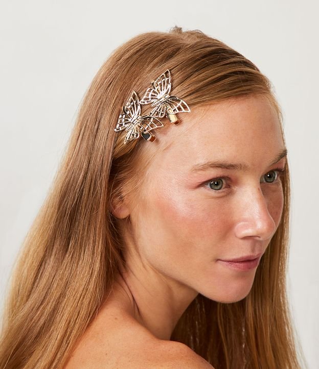 Kit 02 Clips para el Pelo en Metal con Forma de Mariposa Dorado