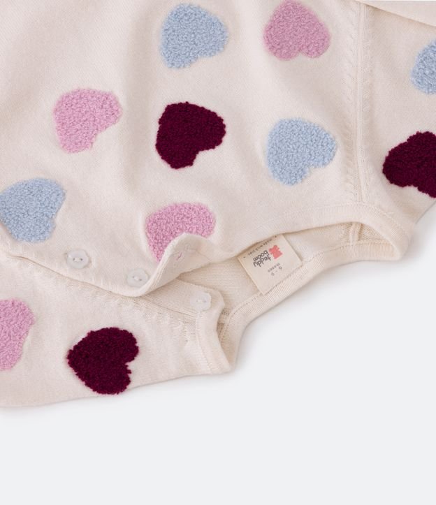 Blusão Infantil em Tricô com Bordado de Corações - Tam 0 a 18 meses Off White 3