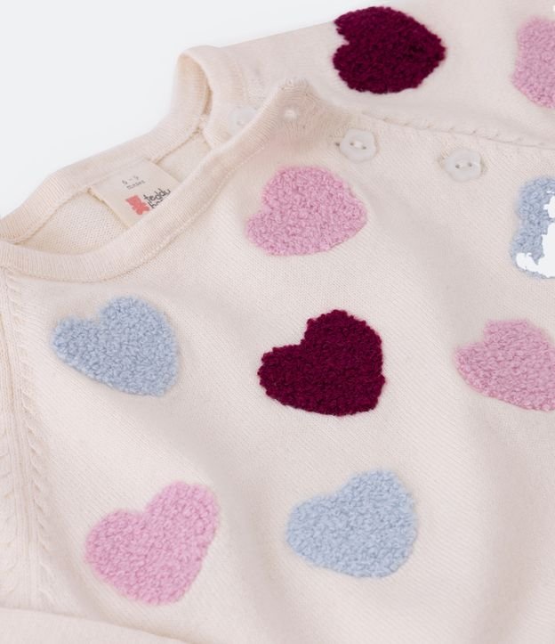 Blusão Infantil em Tricô com Bordado de Corações - Tam 0 a 18 meses Off White 4