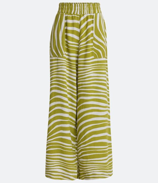 Calça Pantalona em Viscolinho com Elástico no Cós e Estampa Animal Print Zebra Verde 5