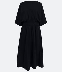 Vestido New Midi em Algodão com Detalhe na Cintura e Bolsos