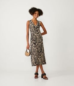 Vestido Midi em Viscose com Estampa Animal Print Zebra Diferenciada