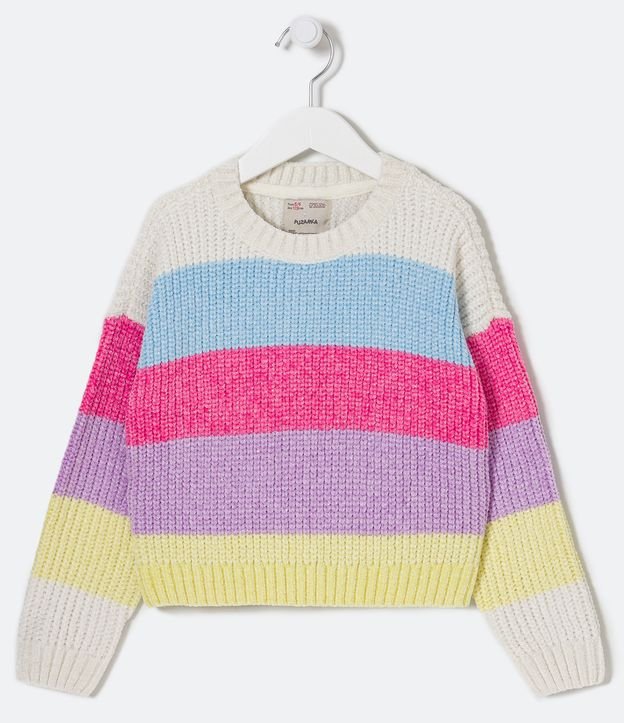 Buzo Infantil en Punto con Rayas de Colores - Talle 5 a 14 años Blanco 1