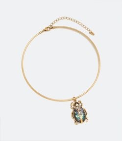 Gargantilha Rígida em Metal com Pingente de Besouro em Abalone