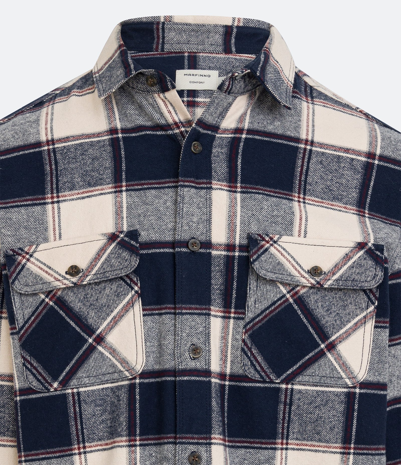 Camisa Comfort em Flanela com Estampa Xadrez e Bolsos Frontais Azul/ Bege 9