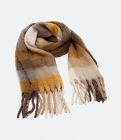 Cachecol com Franjas e Estampa Xadrez