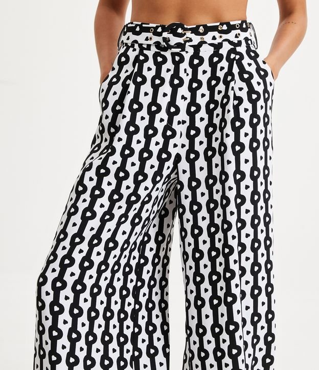 Calça Pantalona em Crepe com Cinto e Estampa Círculos e Listras Preto/ Branco 4