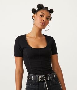 Blusa Cropped em Cotton com Manga Curta e Design Corset