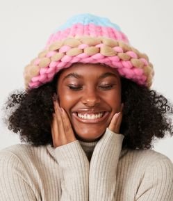 Chapéu Bucket em Tricô com Estampa Bloco de Cores
