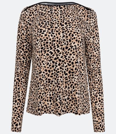 Blusa em Meia Malha com Estampa Animal Print de Onça Menor preço em Blusa em Meia Malha com Estampa Animal Print de Onça