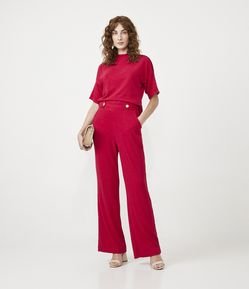 Calça Pantalona em Malha texturizada com Botão no Cós