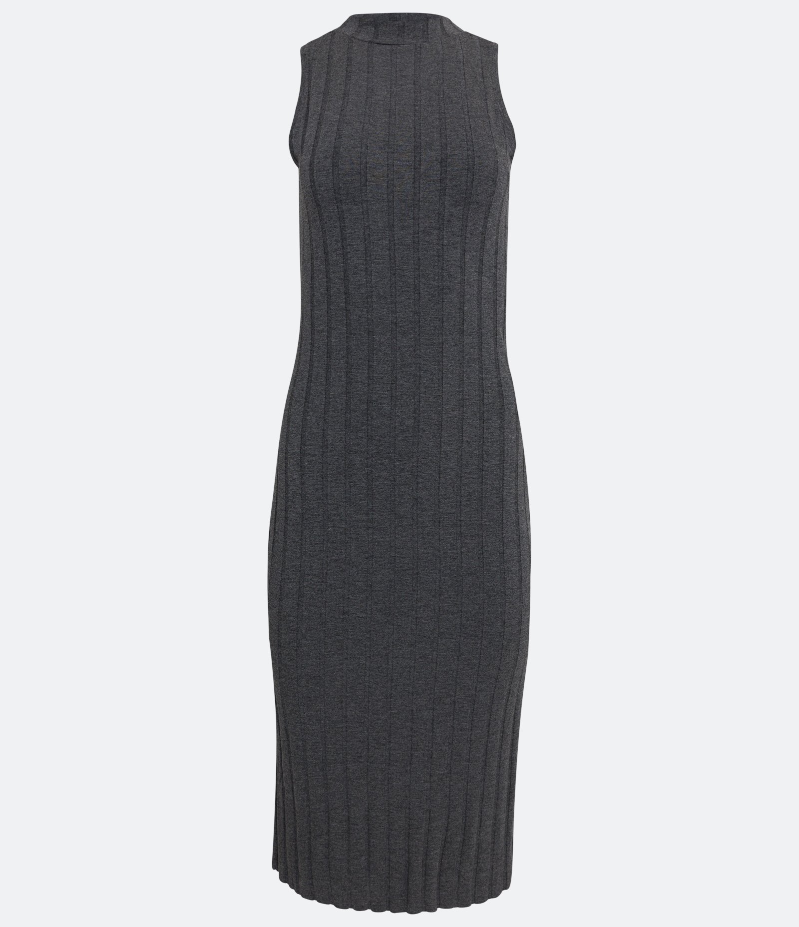Vestido Midi em Viscose com Golinha Alta Básico e Canelado Cinza Escuro 5