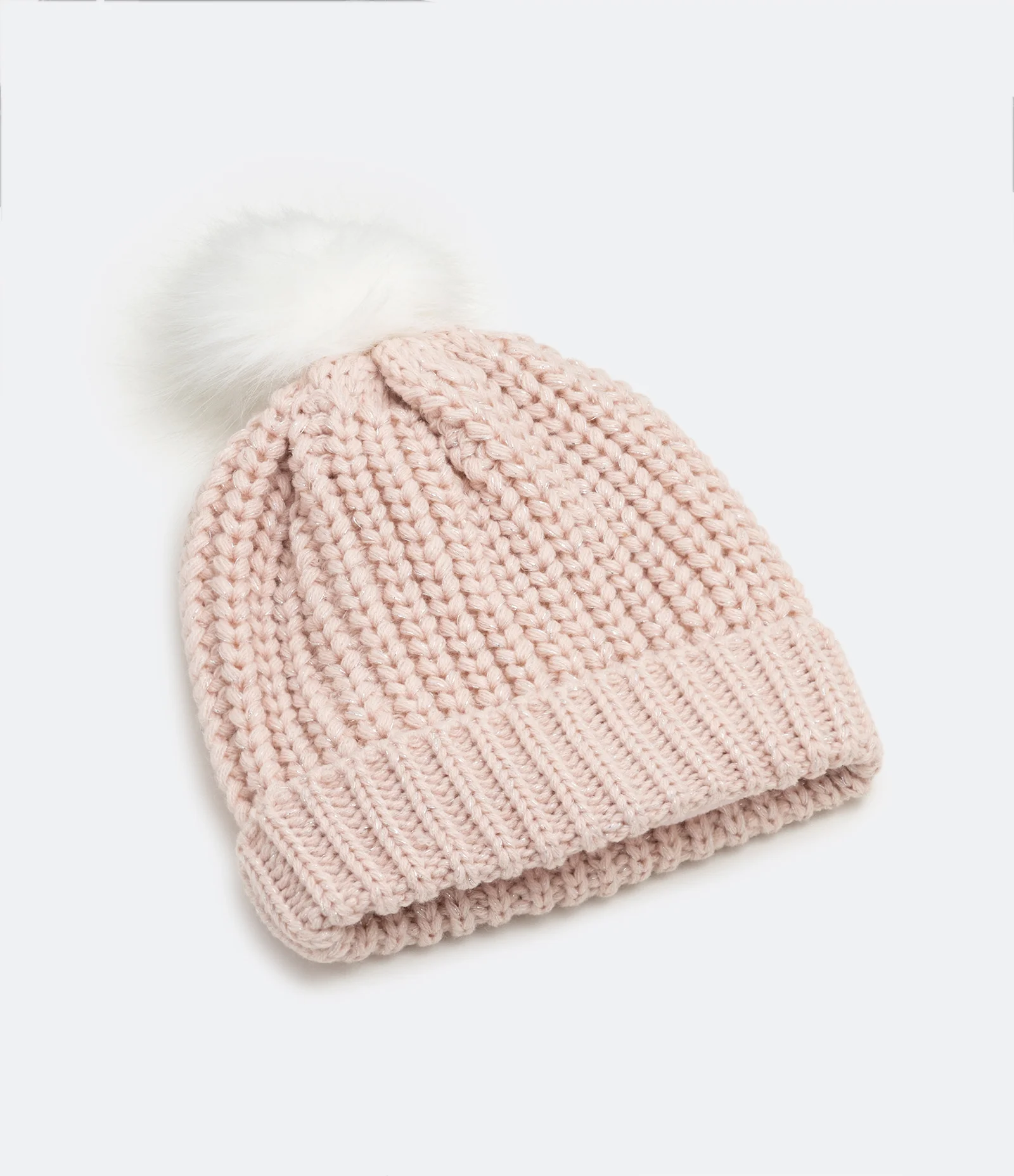 Gorro Infantil em Tricô com Fio Metalizado e Forro - Tam 0 a 18 meses Rosa 1