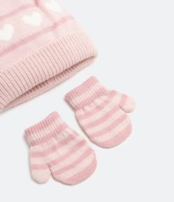 Kit Gorro e Luva Infantil com Orelhinhas de Pompom e Forro - Tam 0 a 18 meses
