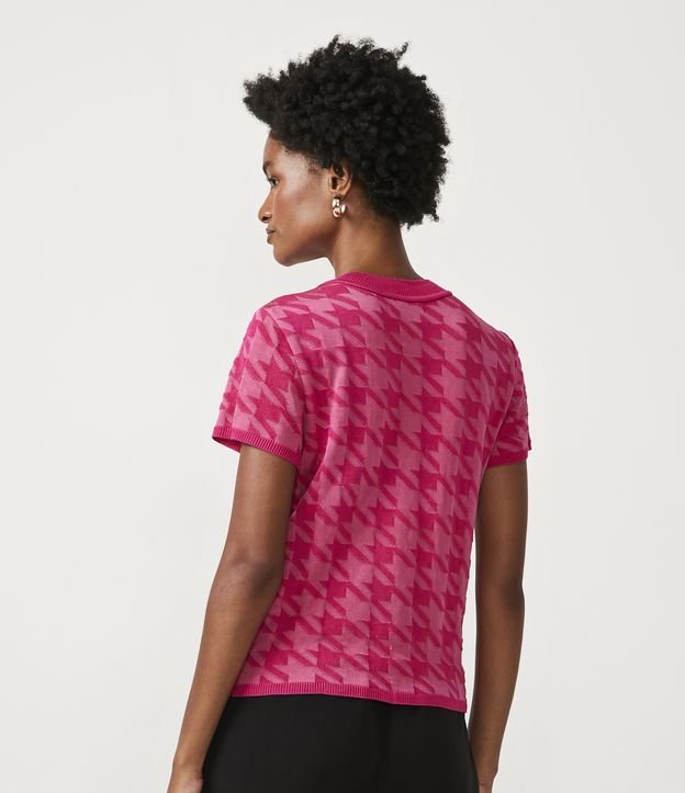Blusa de Punto con Estampado de Cuadros Pied-de-Poule Rosado 4