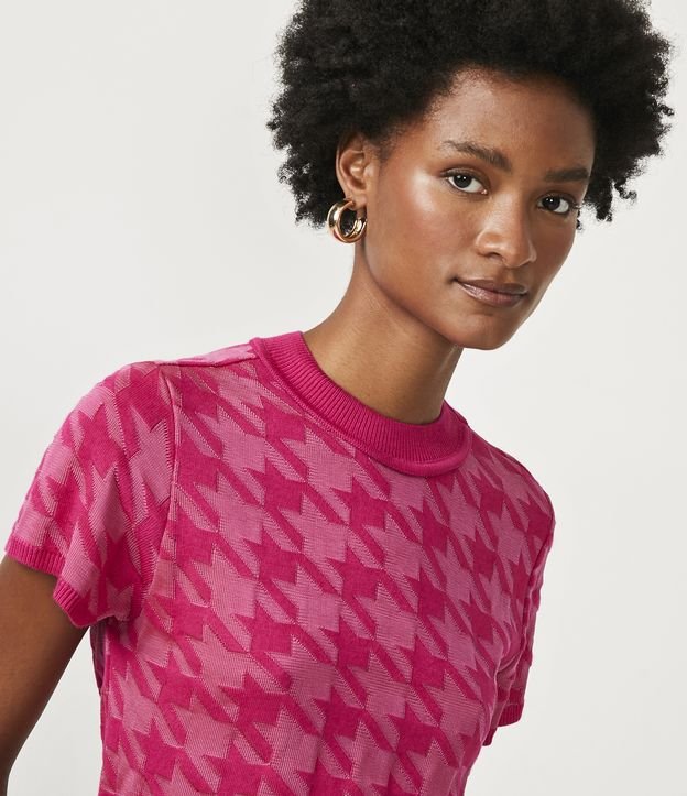 Blusa de Punto con Estampado de Cuadros Pied-de-Poule Rosado 5