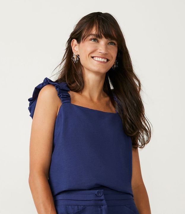 Blusa en Algodón con Tirante Fruncido Azul 5