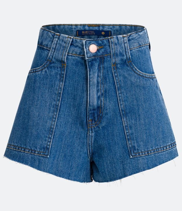 Short Cintura Alta en Jeans con Bolsillos y Barra Deshilacada Azul 5
