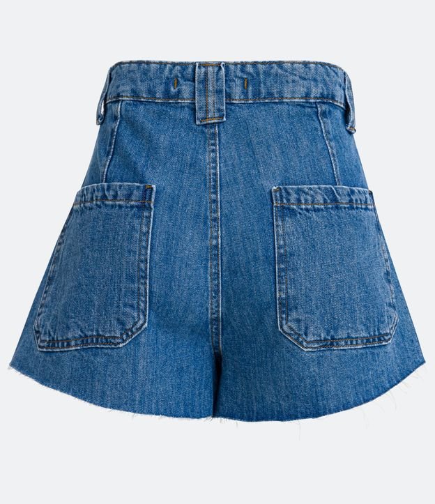 Short Cintura Alta en Jeans con Bolsillos y Barra Deshilacada Azul 6