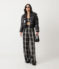 Calça Wide Leg Alfaiataria em Viscose XAdrez