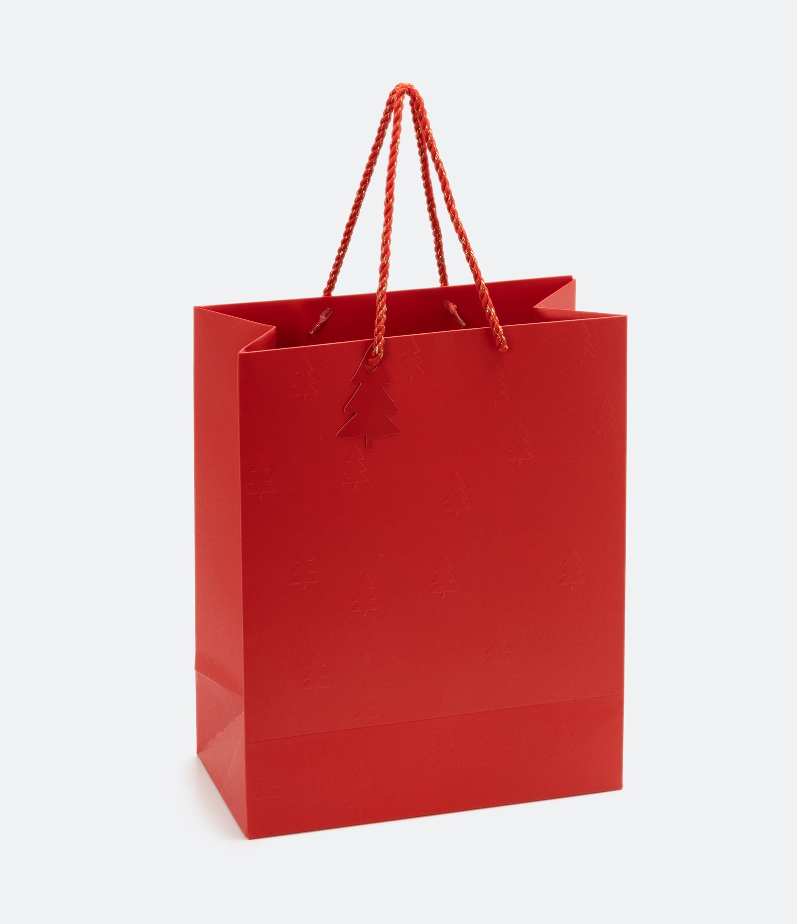 Embalagem de Presente Pequena com Alças de Corda e Detalhes de Pinheiro de Natal Vermelho 1