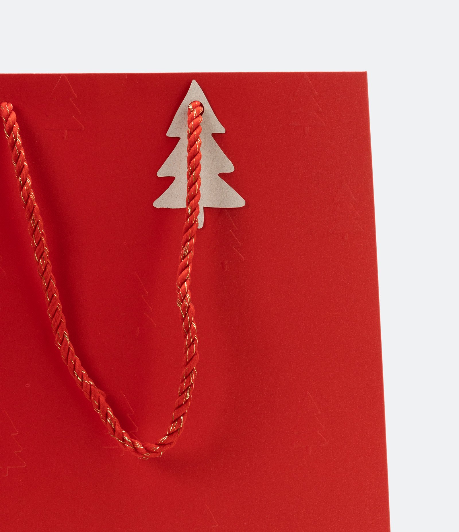 Embalagem de Presente Pequena com Alças de Corda e Detalhes de Pinheiro de Natal Vermelho 3