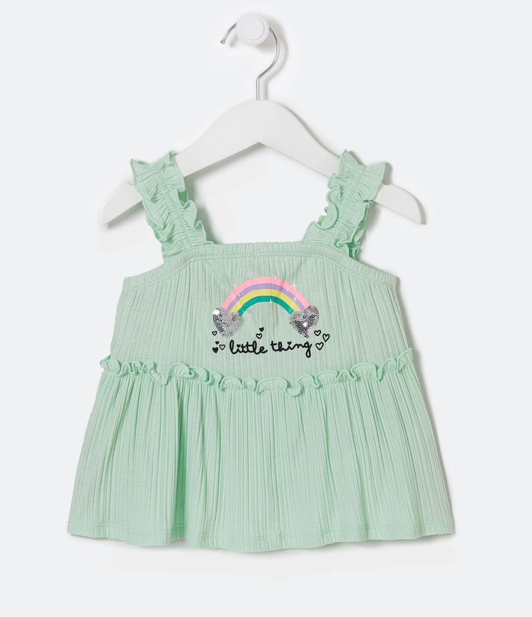 Blusa De Alça Infantil Estampa Arco íris E Babado Na Barra Tam 1 A 5