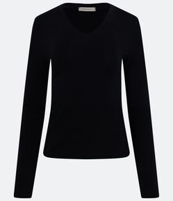 Blusa Básica em Meia Malha com Decote V