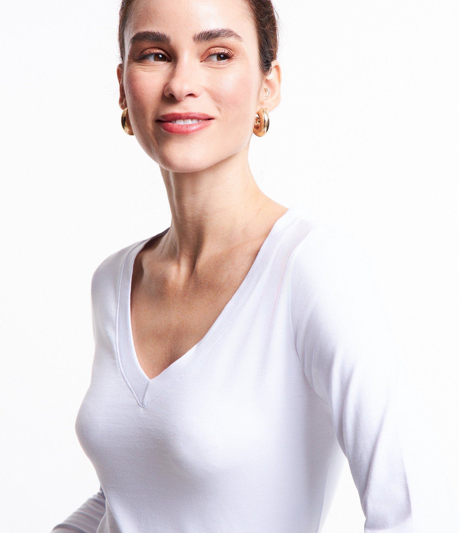 Blusa Básica em Meia Malha com Decote V Branco 3