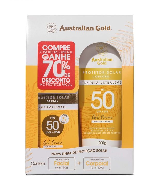 Promopack Protetor Solar Corporal + Protetor Solar Facial FPS 50 Australian Gold KIT 1