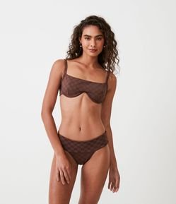 Bikini Bombacha Ala Ancha en Poliamida Texturizada con Estampado de Cuadros 