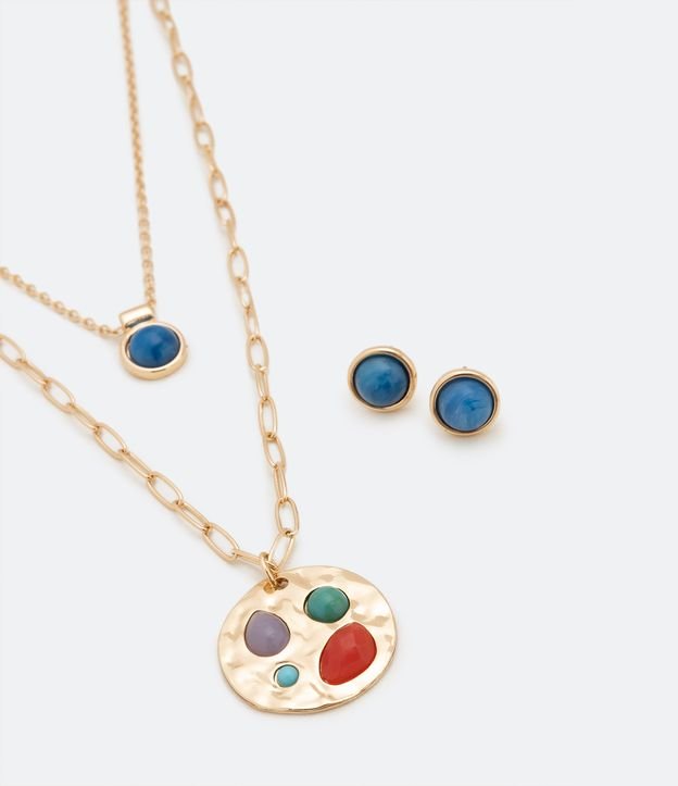 Conjunto Caravana y Collar Capas en Metal con Medalla Irregular Dorado 2