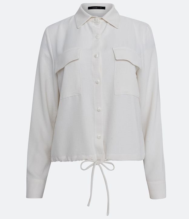 Camisa Alongada com Bolsos Frontais e Botões de Pérola Off White 7