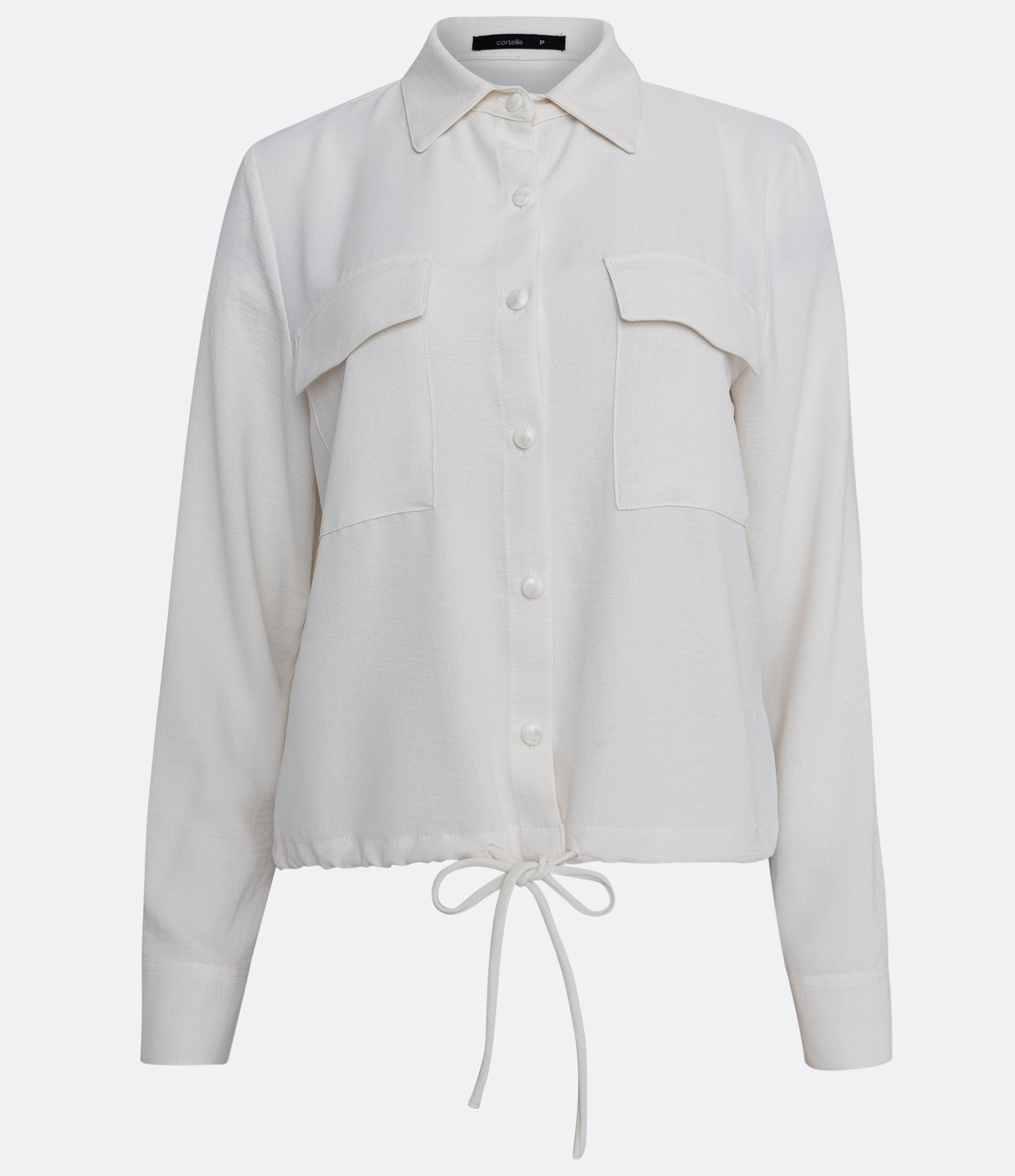 Camisa Alongada com Bolsos Frontais e Botões de Pérola Off White 1