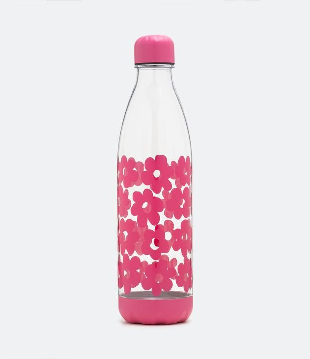 Botella Plástica con Estampado de Flores 1L Rosado 1