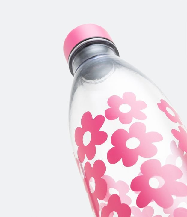 Botella Plástica con Estampado de Flores 1L Rosado 3