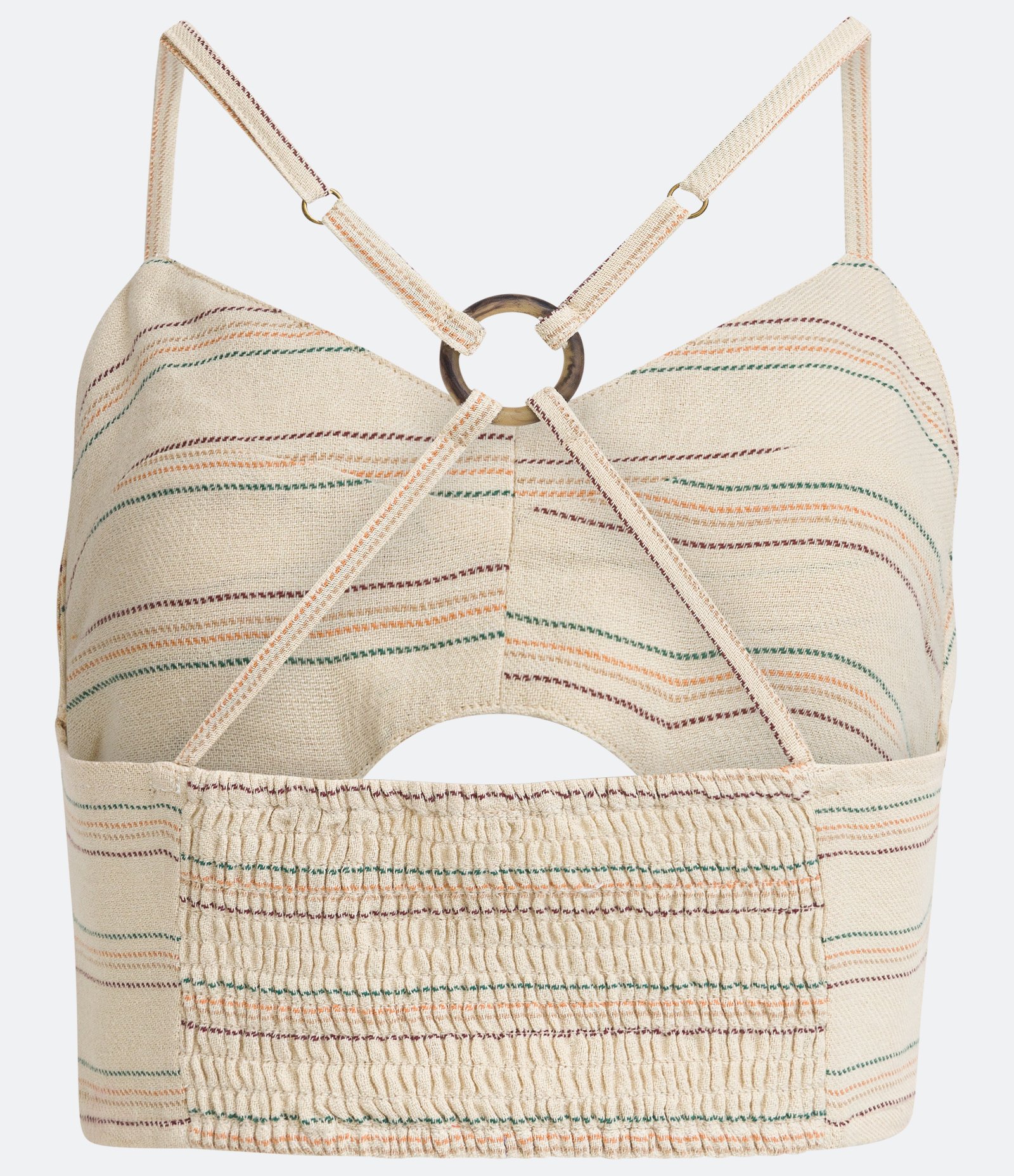 Blusa Cropped de Alças Cruzadas em Algodão com Listras Contrastantes Bege 2