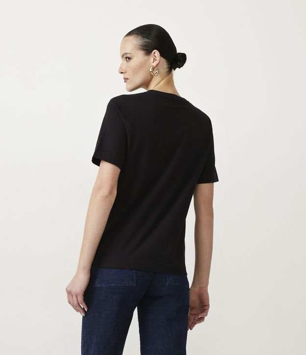 Remera en Algodón con Estampado de Hojas y Lettering Negro 3