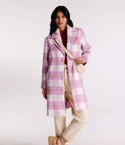 Casaco Longo em Polivelour com Estampa Xadrez